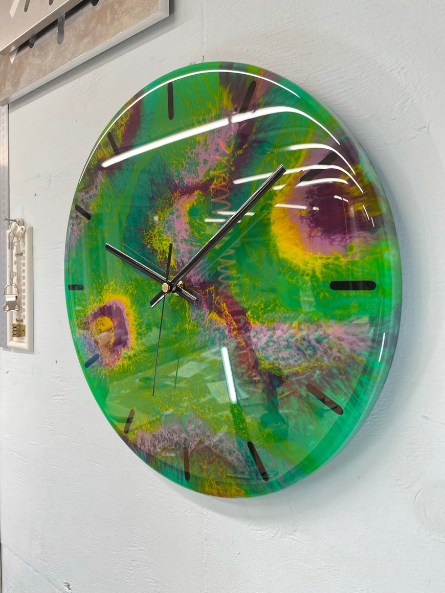 33cm Green and Purple Abstract Modern Resin Wall Clock