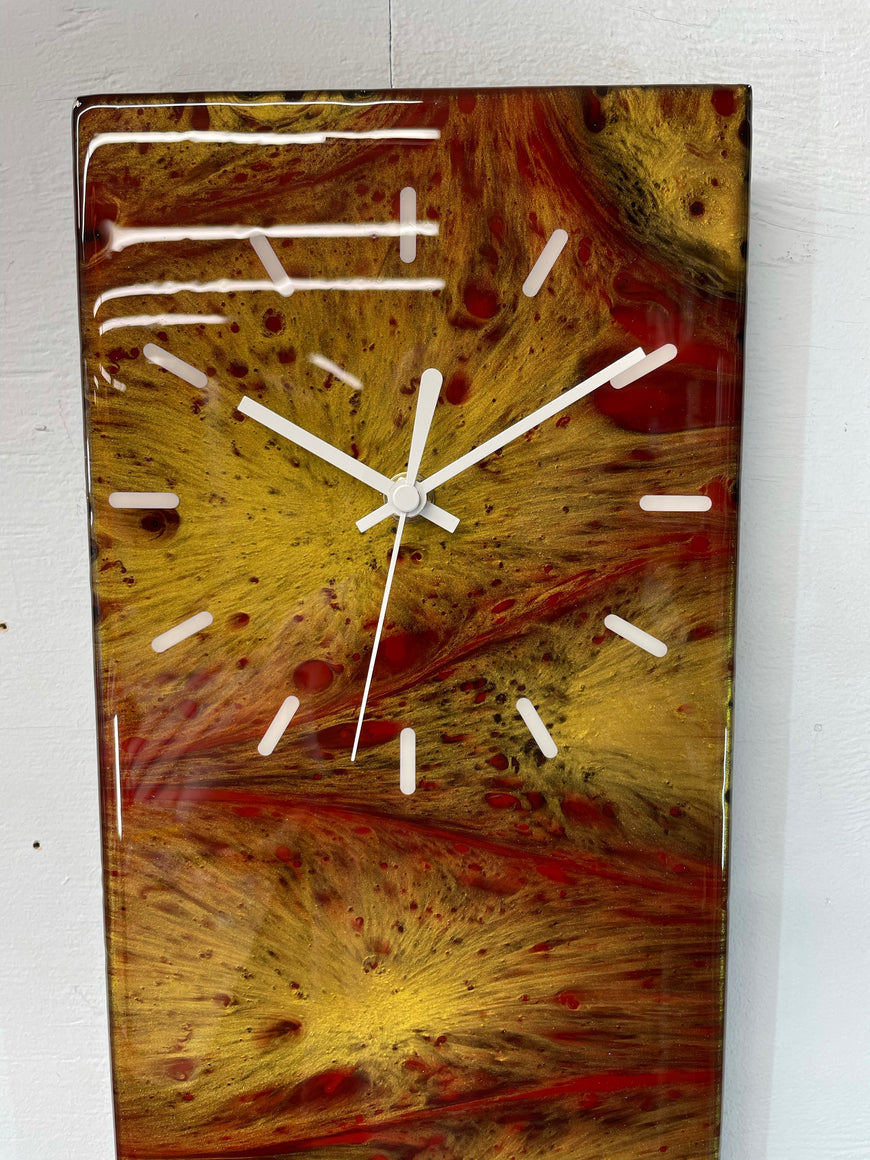 Red and Gold Abstract Resin Wall Clock