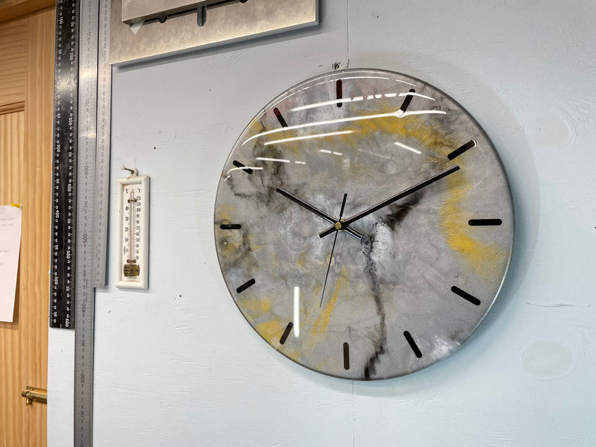 33cm Metallic Silver Gold and Black Abstract Modern Resin Wall Clock