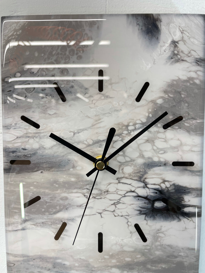 Narrow Grey Black & White Abstract Resin Wall Clock