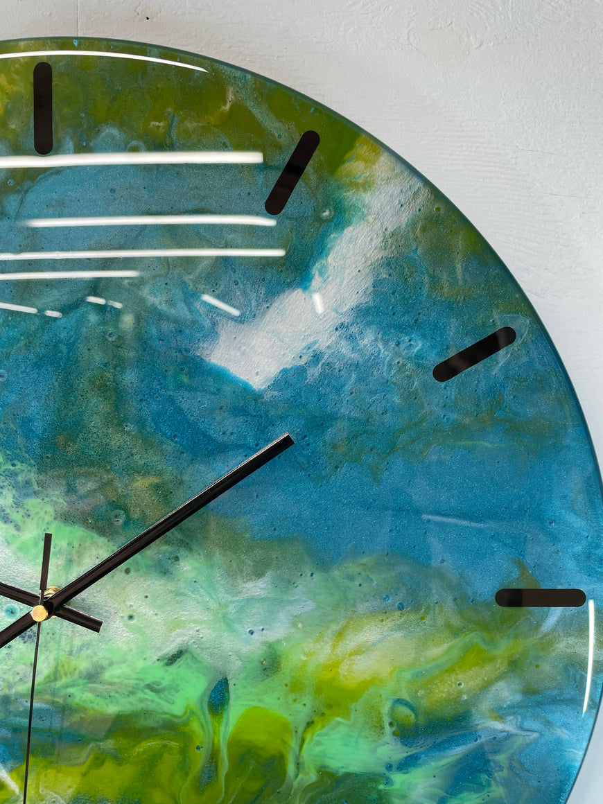 50cm Large Metallic Teal and Green Abstract Modern Resin Wall Clock