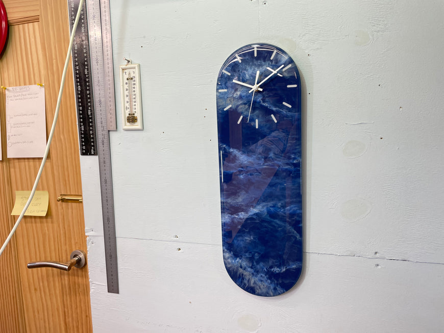 Narrow Navy Blue White Grey and Copper Abstract Resin Wall Clock
