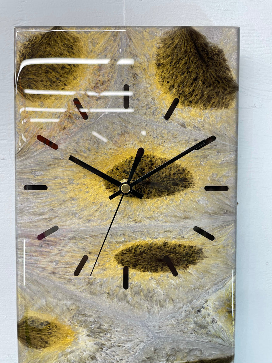 Silver Black and Gold Rectangular Abstract Resin Wall Clock