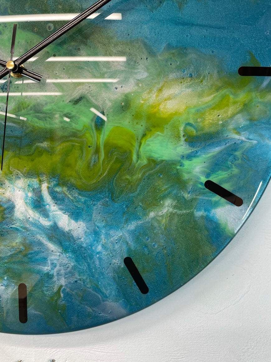 50cm Large Metallic Teal and Green Abstract Modern Resin Wall Clock