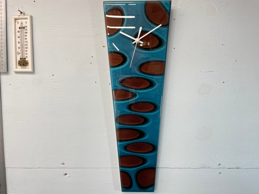 Narrow Turquoise Black and Copper Abstract Resin Wall Clock