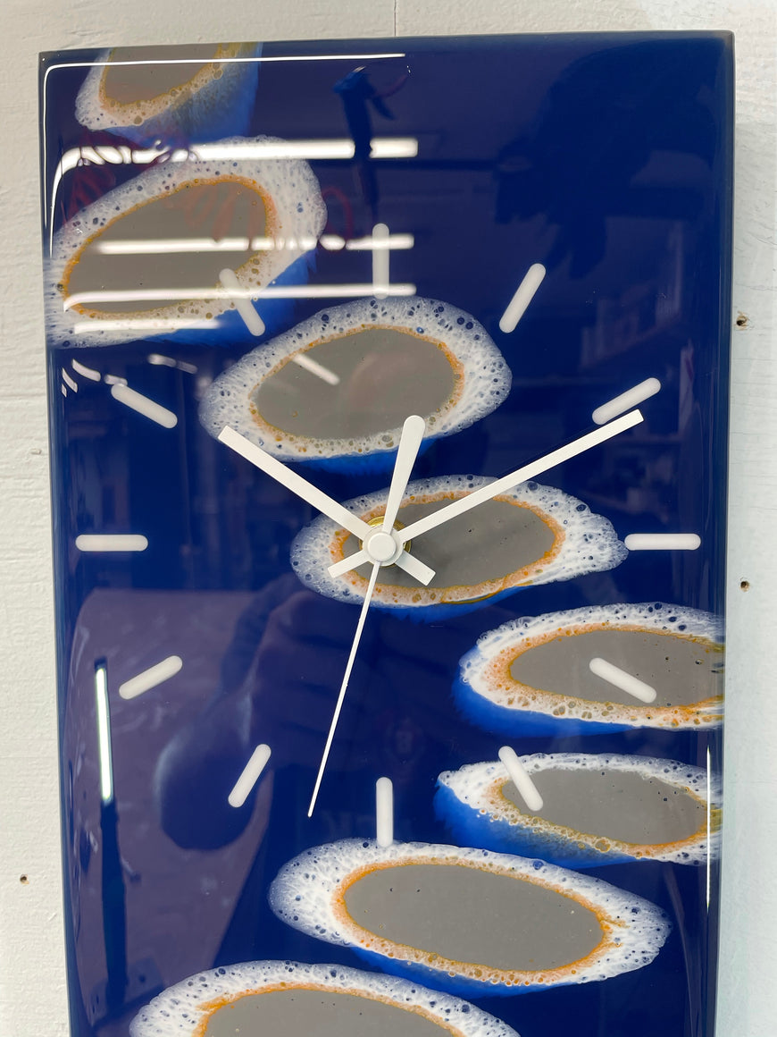 Navy Blue Orange White and Grey Abstract Resin Wall Clock