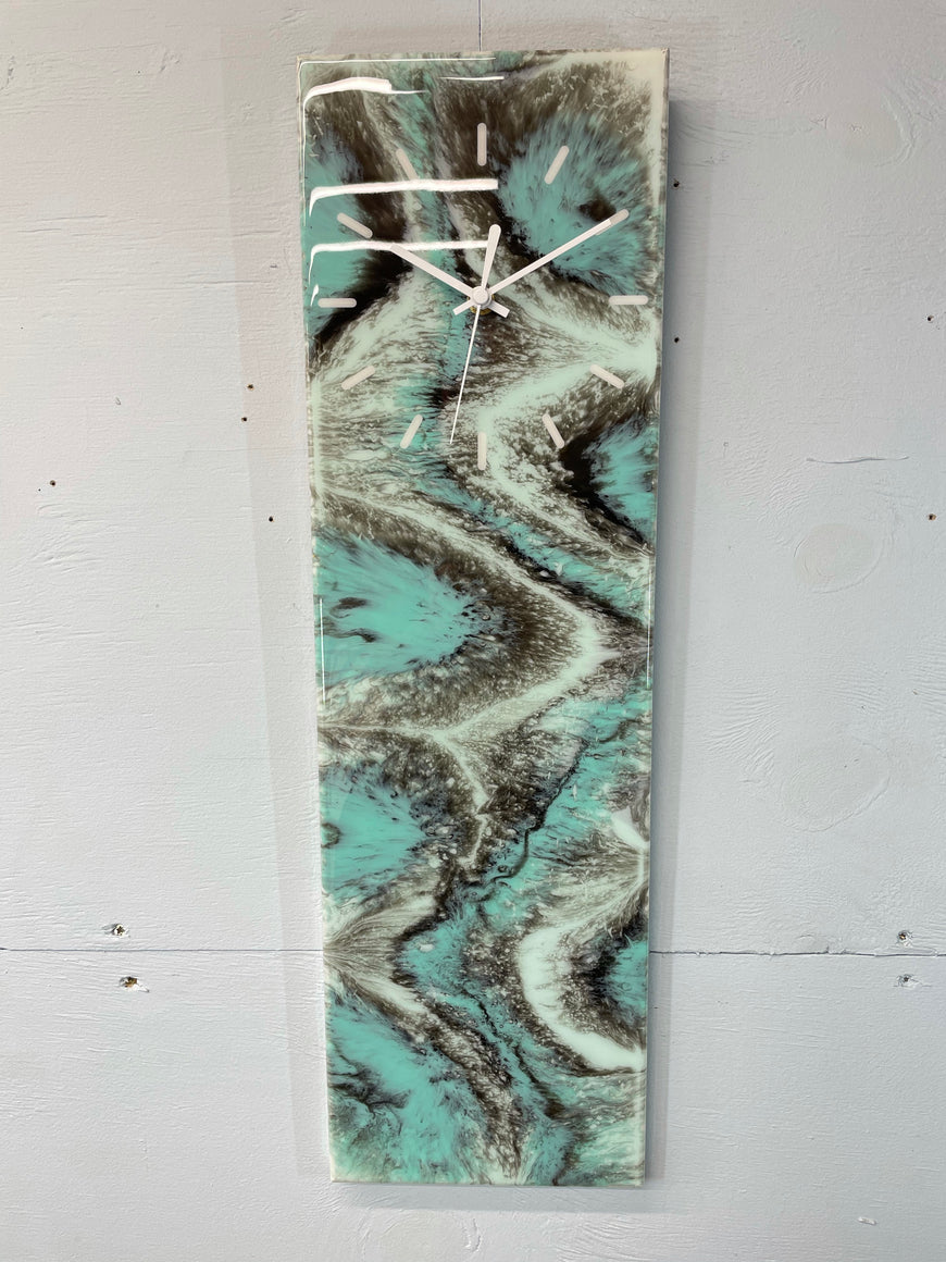 Mint and Emerald Green Resin Wall Clock