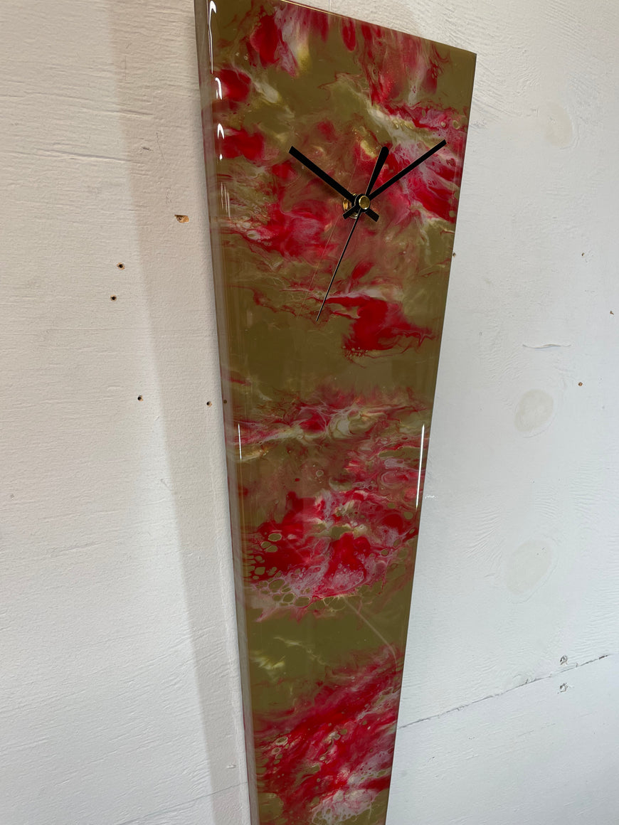 Narrow Brown and Red Abstract Resin Wall Clock