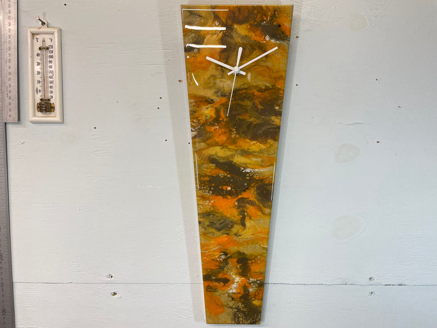 Narrow Brown and Burnt Orange Abstract Resin Wall Clock