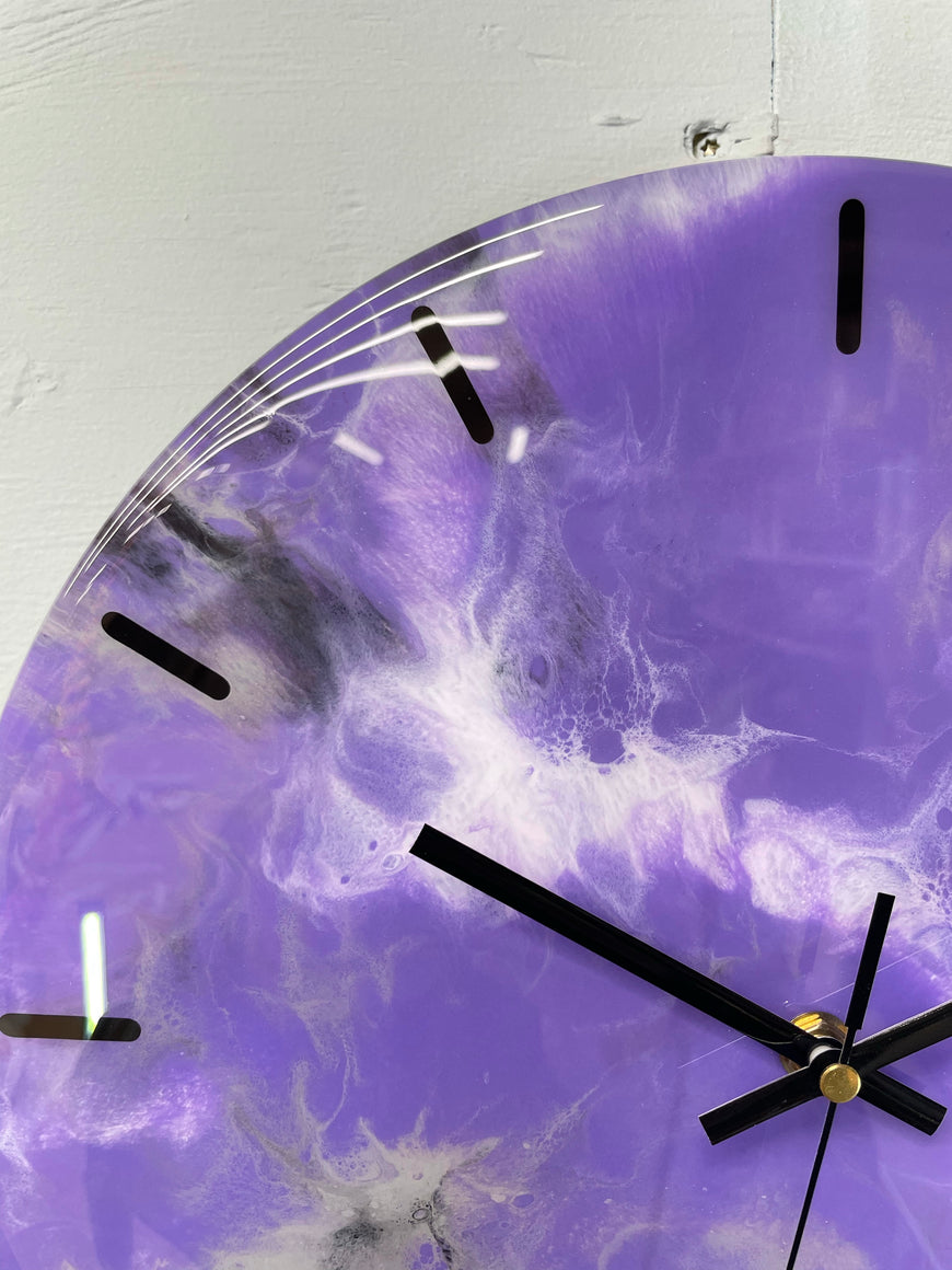 Purple Grey Black and White Abstract Modern Resin Wall Clock