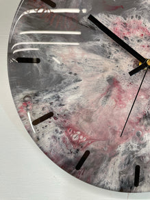 33cm Grey Blood Red Maroon and White Abstract Modern Resin Wall Clock