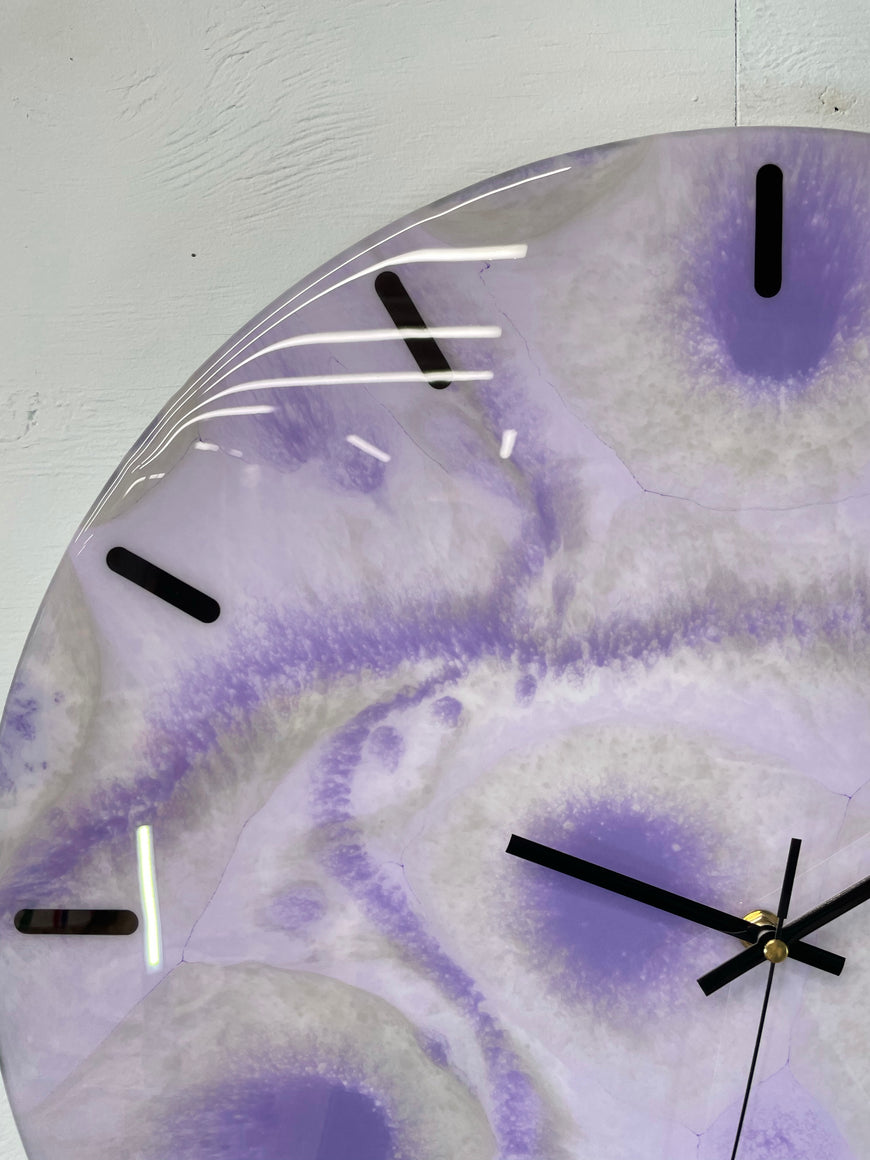 50cm Large Purple and Grey Abstract Modern Resin Wall Clock