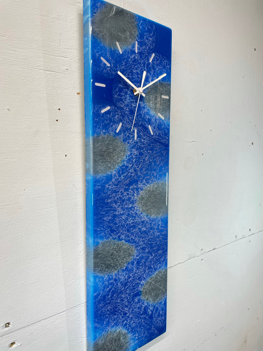 Sapphire Blue And Silver Abstract Resin Wall Clock