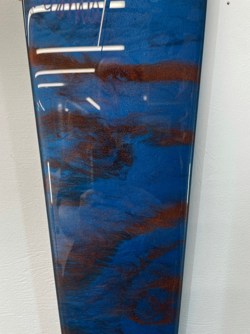 Narrow Metallic Blue Copper and Black Abstract Resin Wall Clock