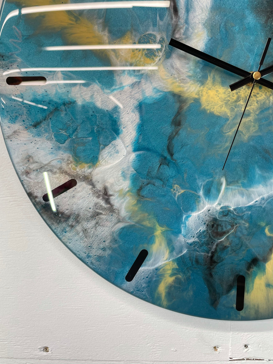 50cm Large Teal Black White and Gold Abstract Modern Resin Wall Clock