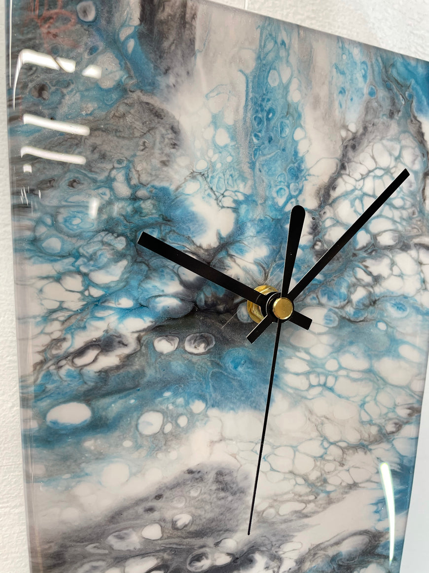 Narrow Grey Blue and Black Abstract Resin Wall Clock