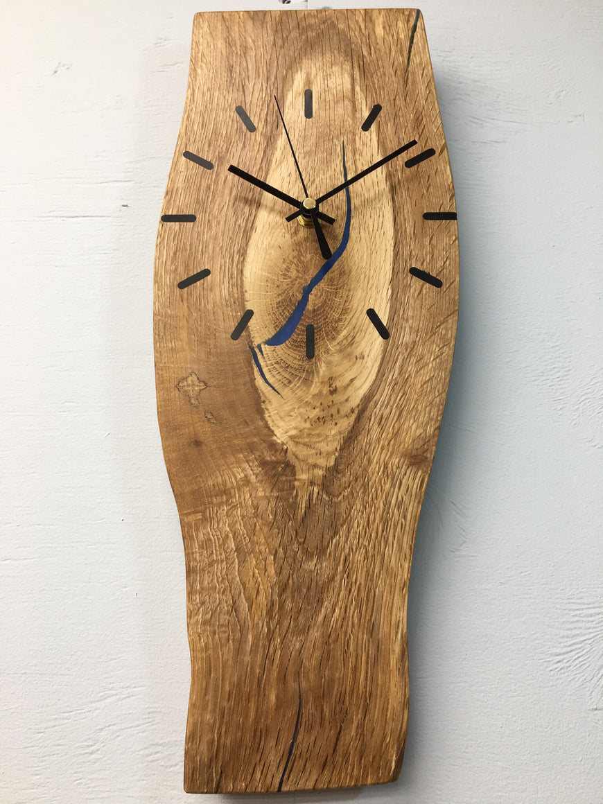 English Oak Wall Clock with Blue Resin