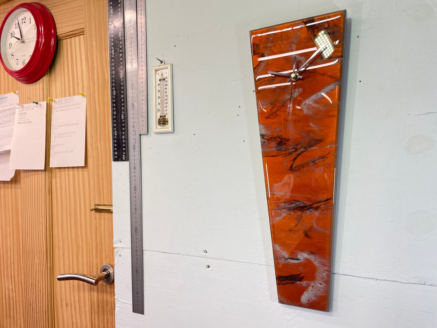 Long Copper Black and Grey Abstract Resin Wall Clock