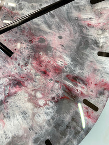33cm Grey Blood Red Maroon and White Abstract Modern Resin Wall Clock