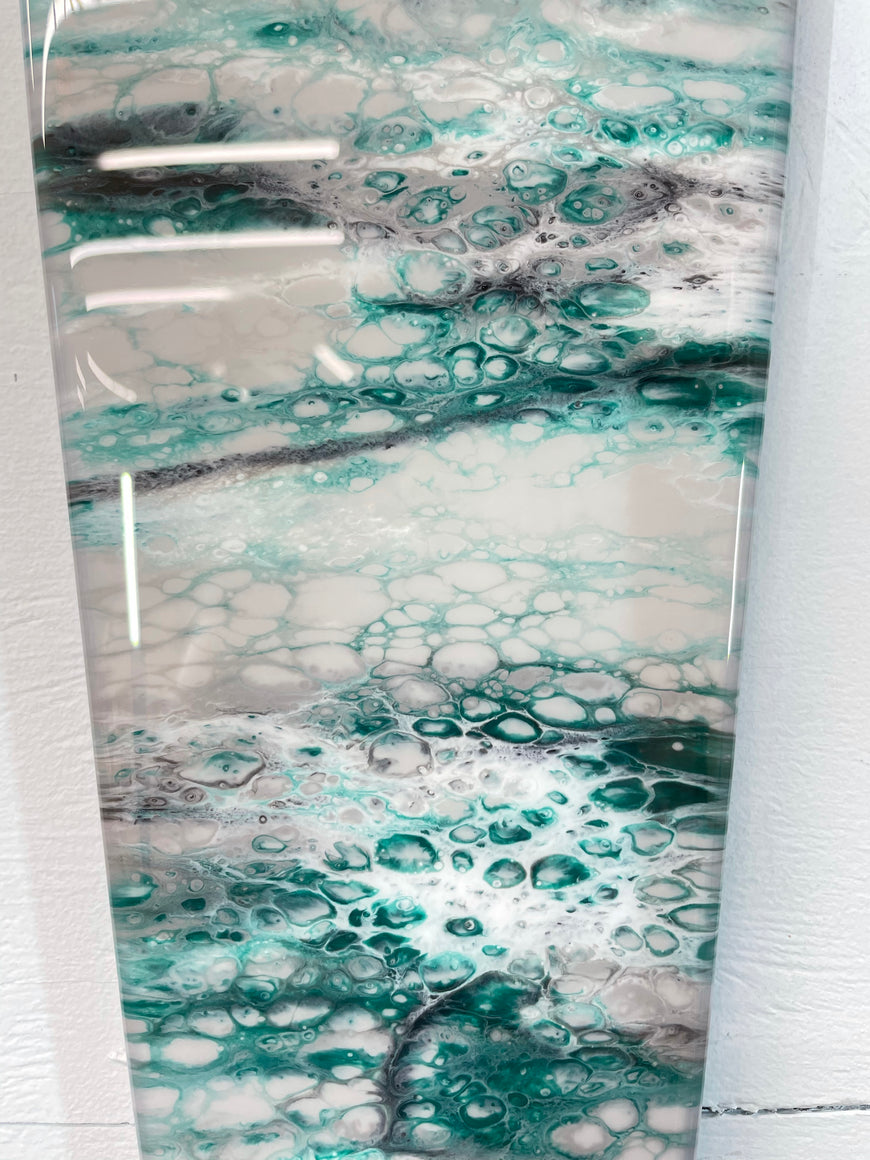 Narrow Grey Emerald Green Black and White Abstract Resin Wall Clock