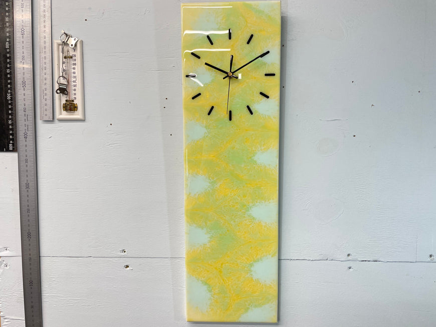 Yellow and Green Abstract Resin Wall Clock