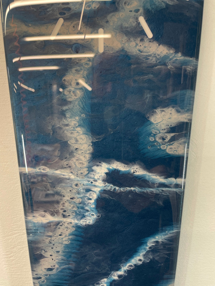 Long Narrow Navy Blue and Grey Abstract Resin Wall Clock