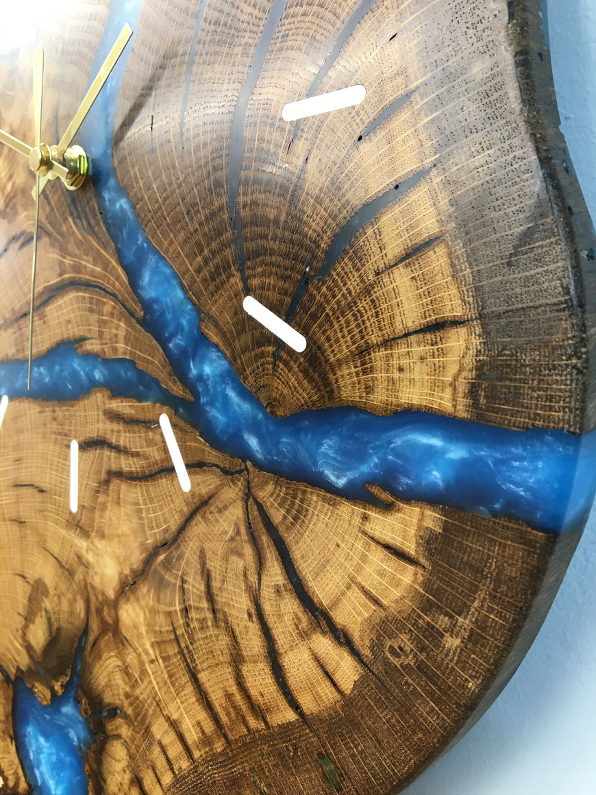 English Oak and Sky Blue Resin Wall Clock