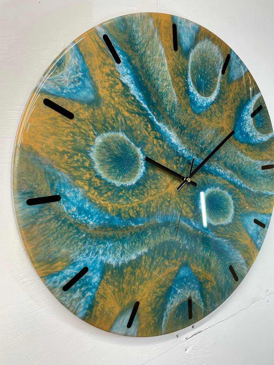 50cm Gold and Teal Abstract Modern Resin Wall Clock