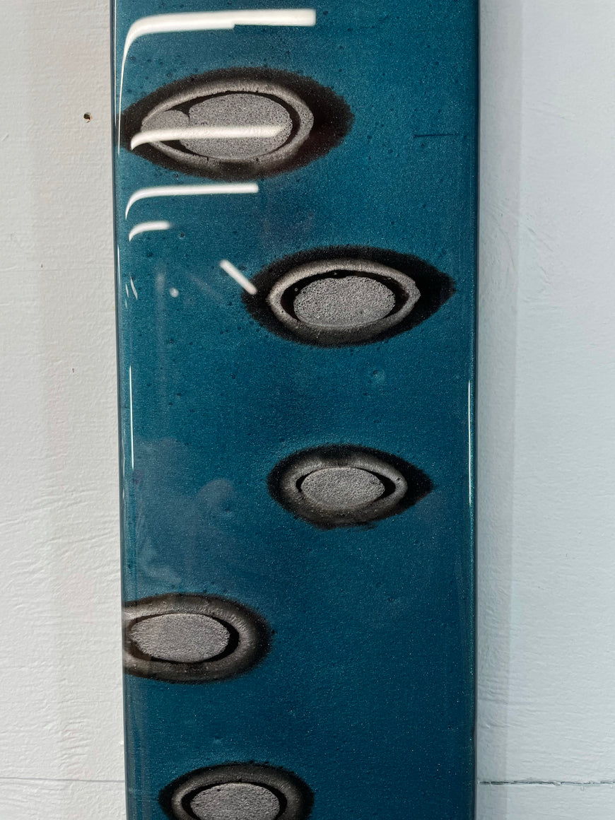 Narrow Turquoise Silver & Black Rectangular Abstract Resin Wall Clock   70cm x 12cm