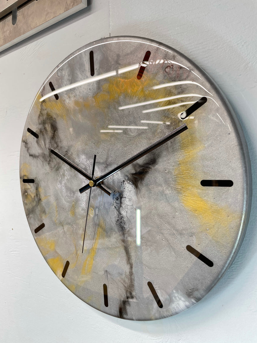 33cm Metallic Silver Gold and Black Abstract Modern Resin Wall Clock