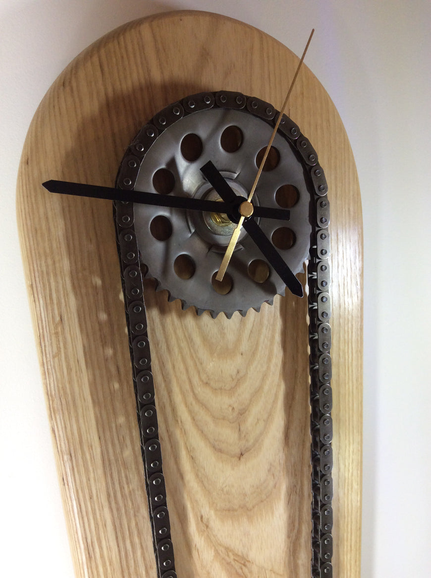 Steampunk Clock, Industrial Chain And Cogs, Wooden Clock
