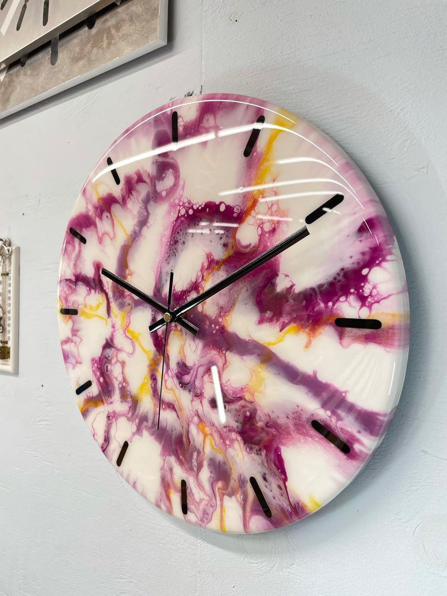 33cm White and Purple Abstract Modern Resin Wall Clock