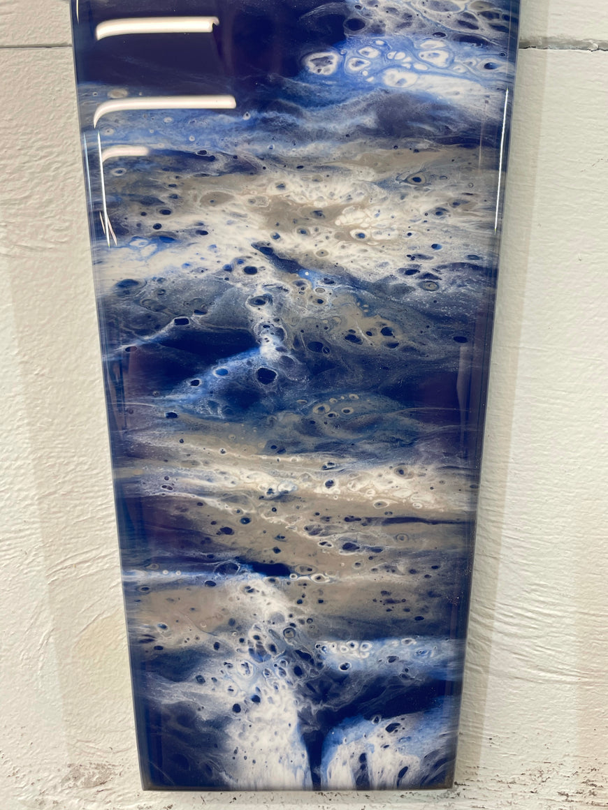 70cm Long Narrow Navy Blue White and Grey Abstract Resin Wall Clock
