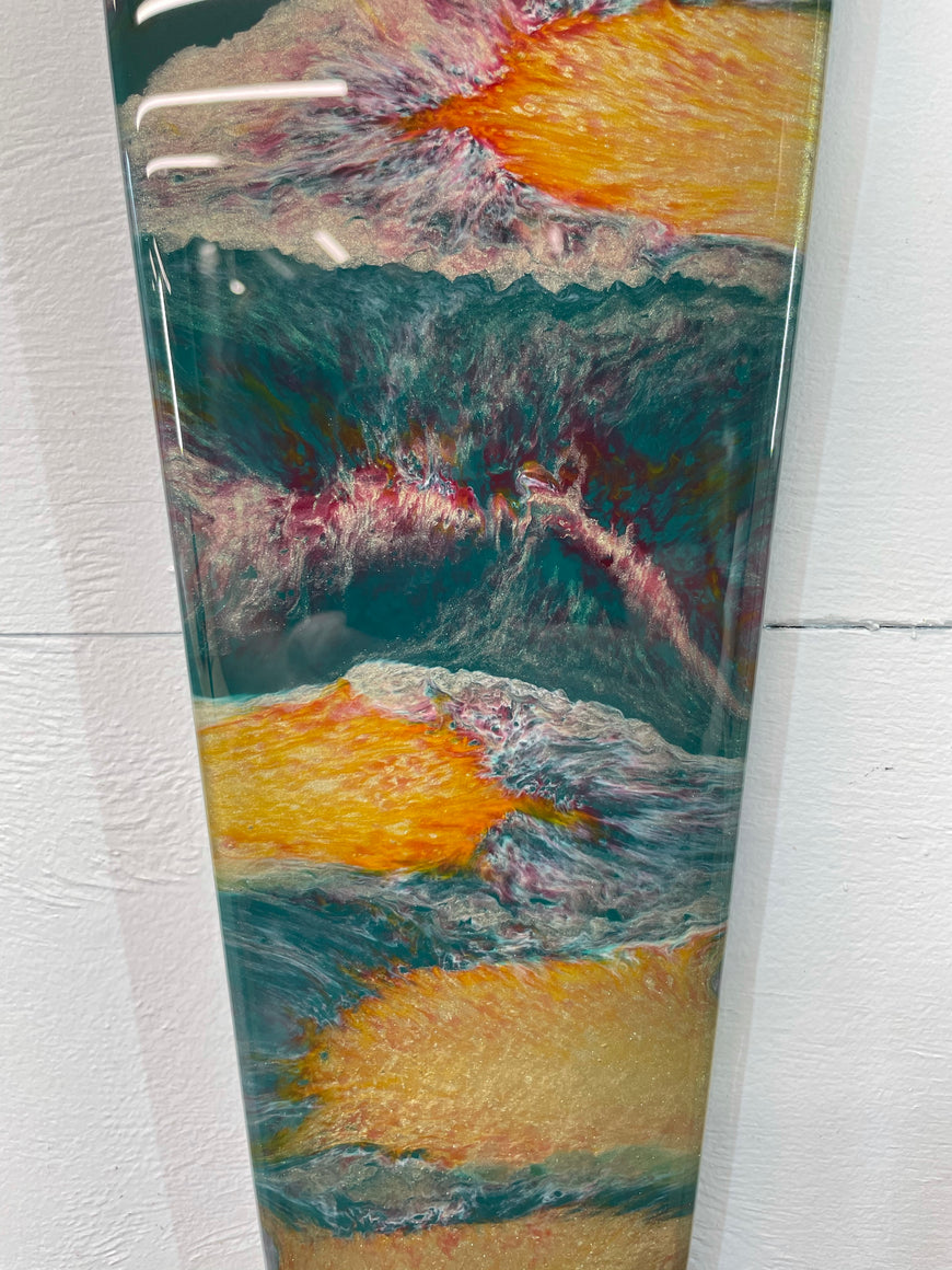 70cm Long Narrow Dark Green Blood Red and Antique Gold Abstract Resin Wall