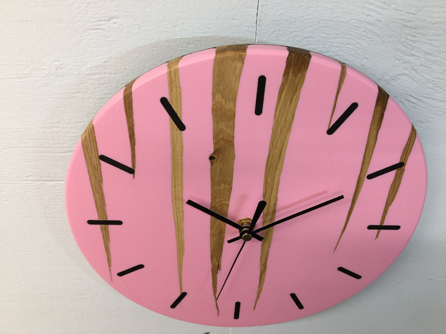 English Oak and Pink Resin Wall Clock