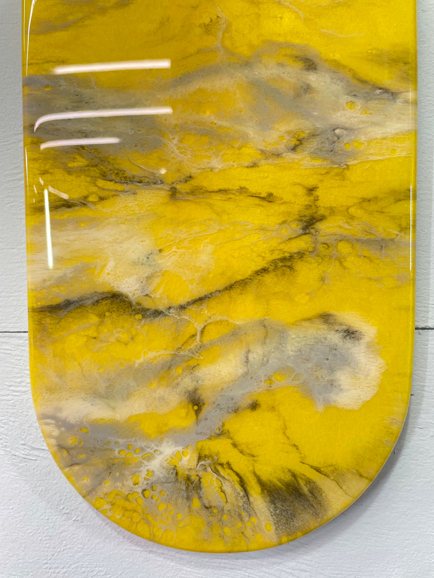 Narrow Yellow Black Grey and White Abstract Resin Wall Clock