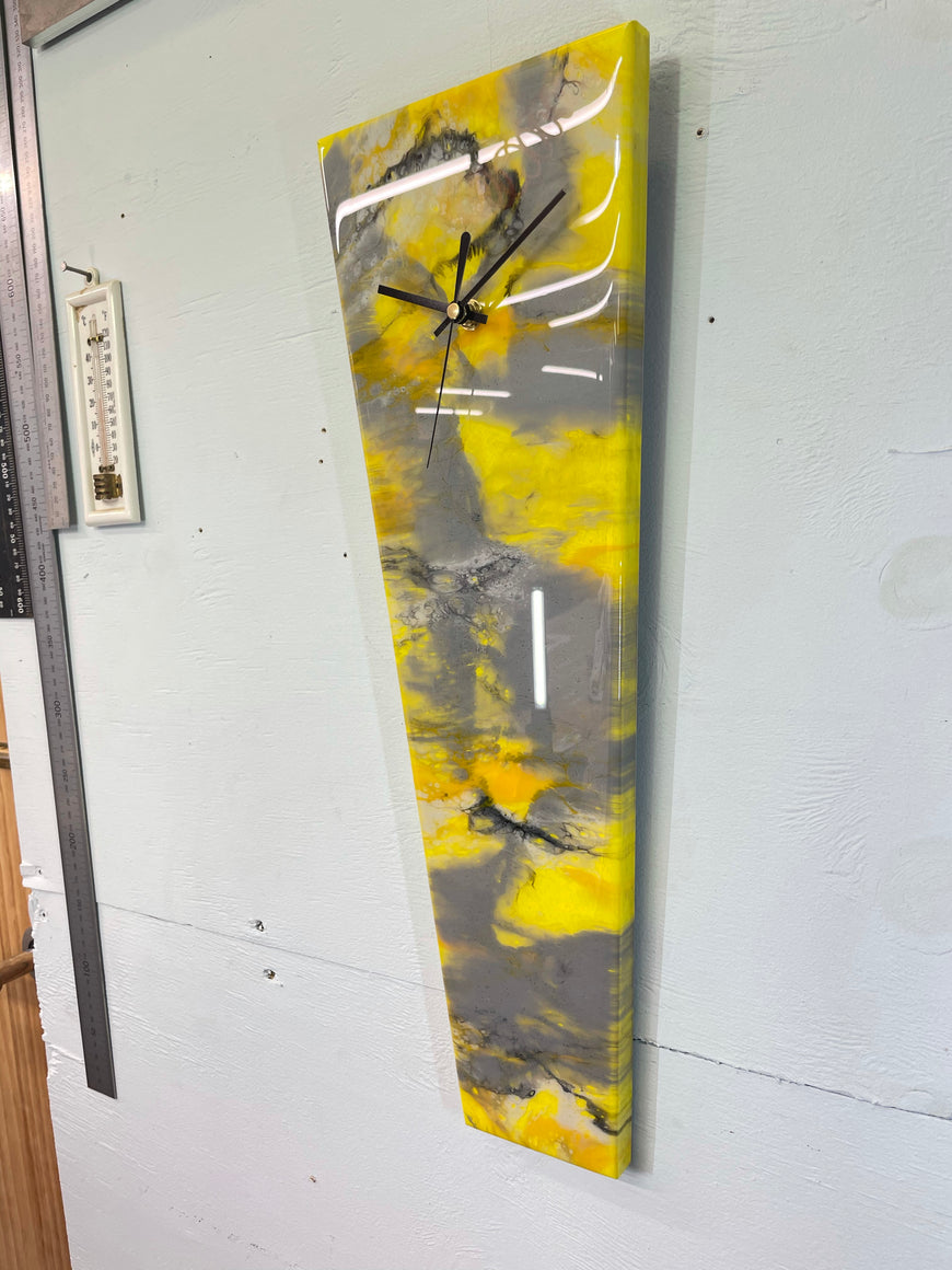 Narrow Yellow Grey and Orange Abstract Resin Wall Clock