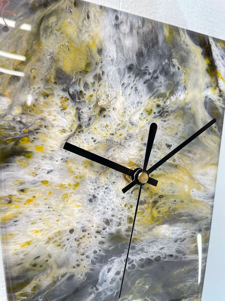 Narrow Grey Orange Black and White Abstract Resin Wall Clock