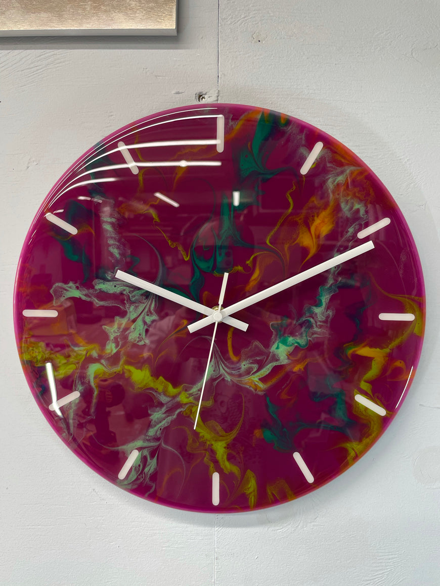 33cm Purple and Green Abstract Modern Resin Wall Clock