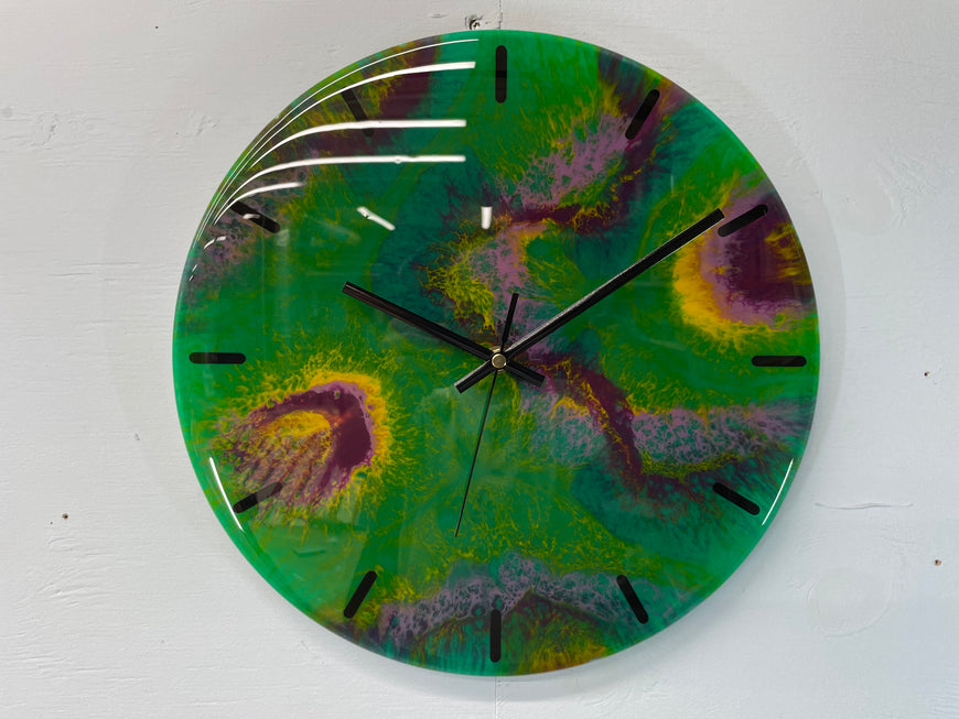 33cm Green and Purple Abstract Modern Resin Wall Clock