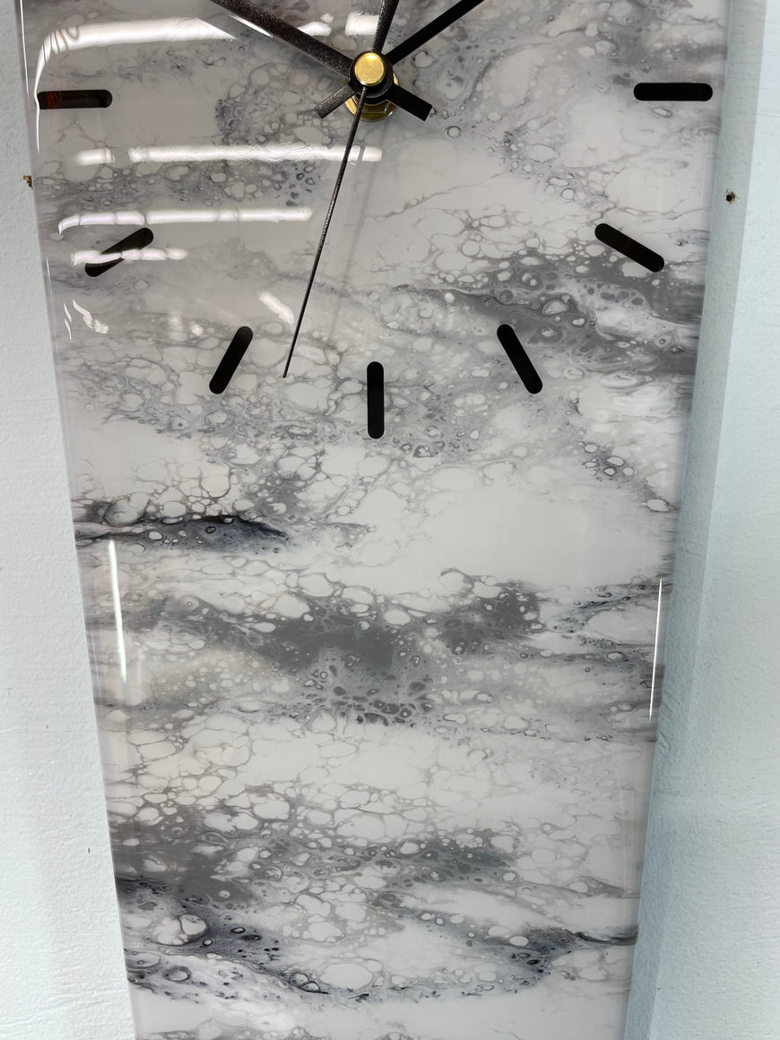 70cm Long Narrow Grey White and Black Abstract Resin Wall Clock
