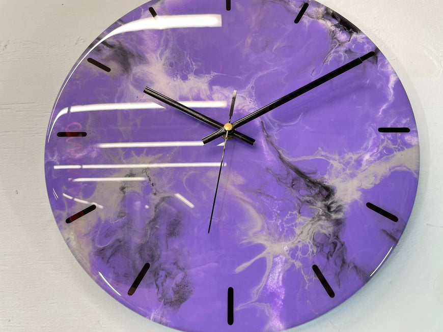 Purple Grey Black and White Abstract Modern Resin Wall Clock
