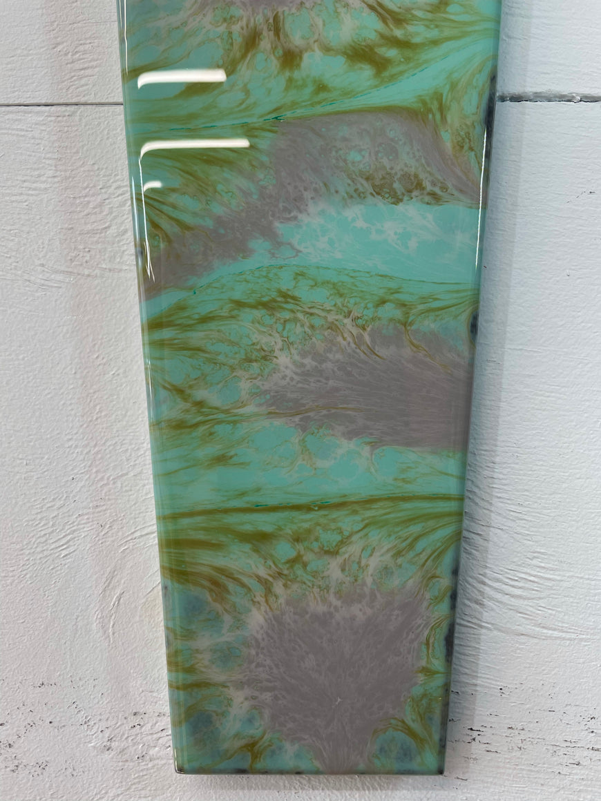 70cm Long Narrow Teal Grey and Green Abstract Resin Wall Clock