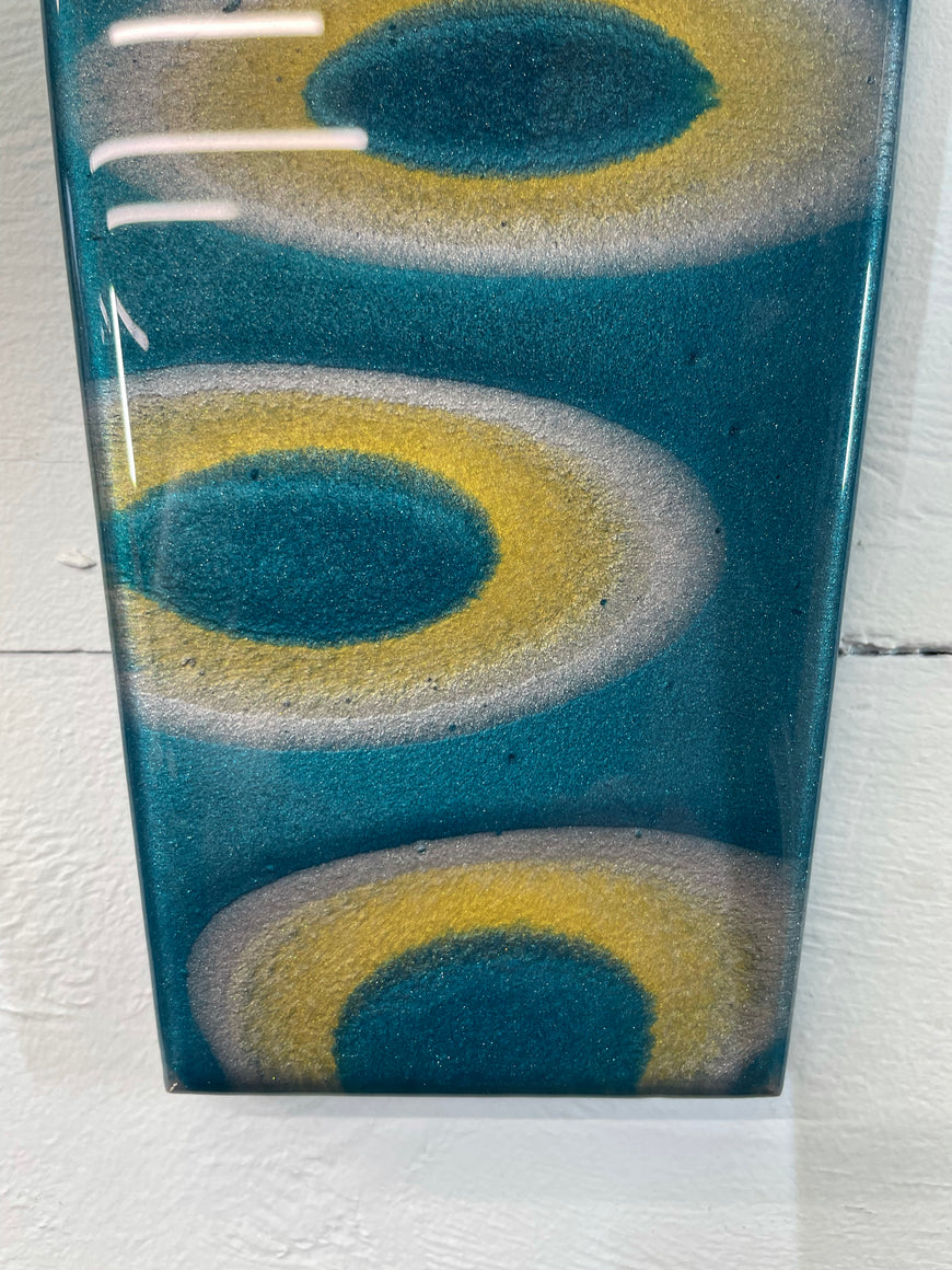 Narrow Turquoise Silver and Gold Abstract Resin Wall Clock