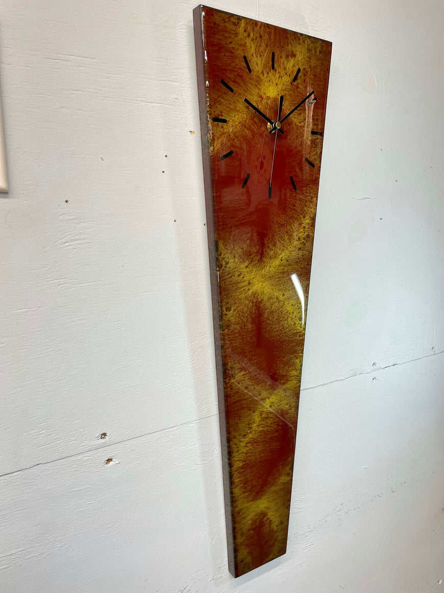 70cm Long Narrow Maroon and Gold Abstract Resin Wall Clock