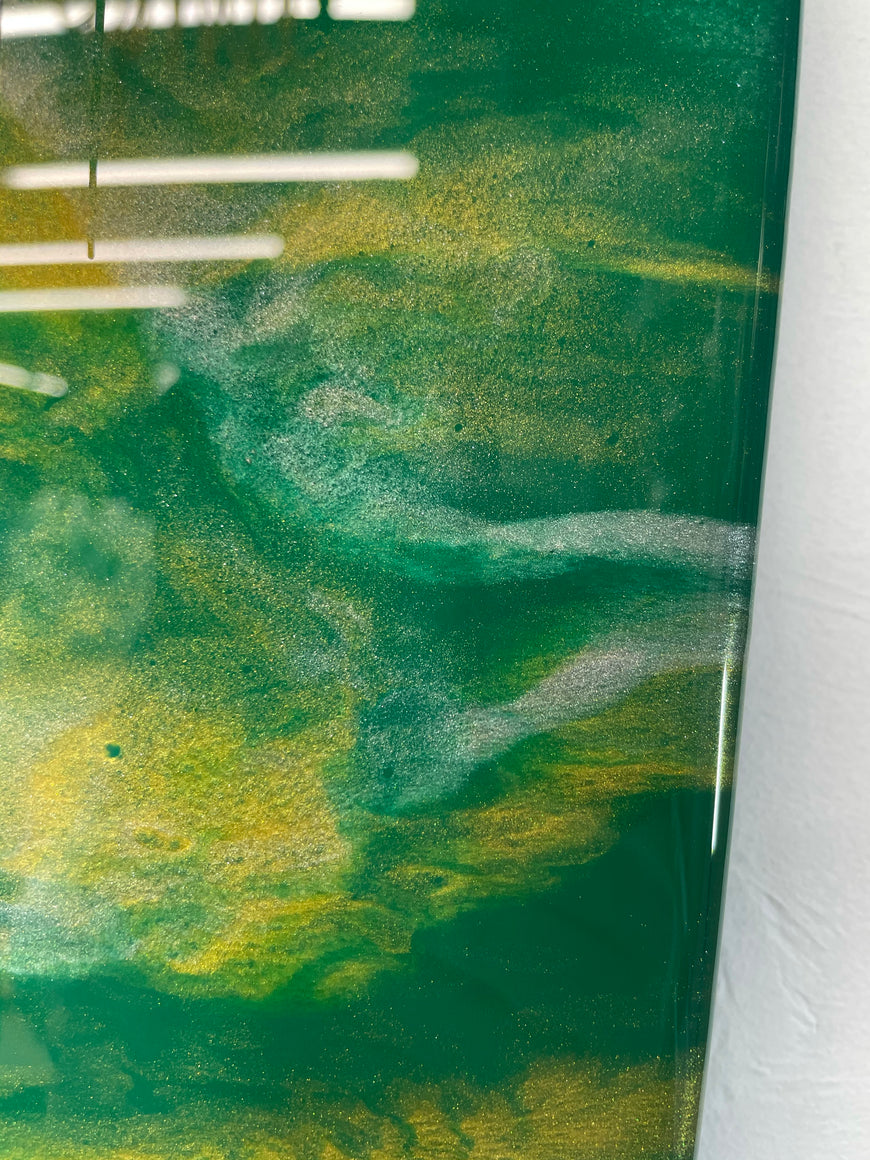 Narrow Dark Green Silver and Gold Abstract Resin Wall Clock
