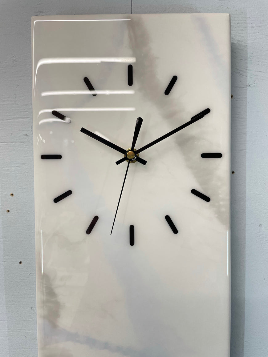 White Grey and Pale Blue Rectangular Abstract Resin Wall Clock