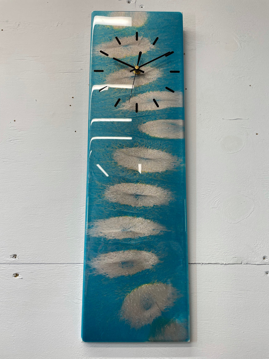 Teal and Silver Rectangular Abstract Resin Wall Clock