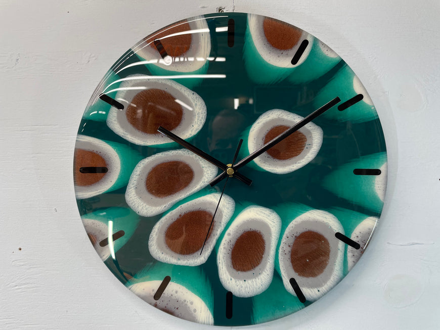 33cm Dark Green Grey and Copper Abstract Modern Resin Wall Clock