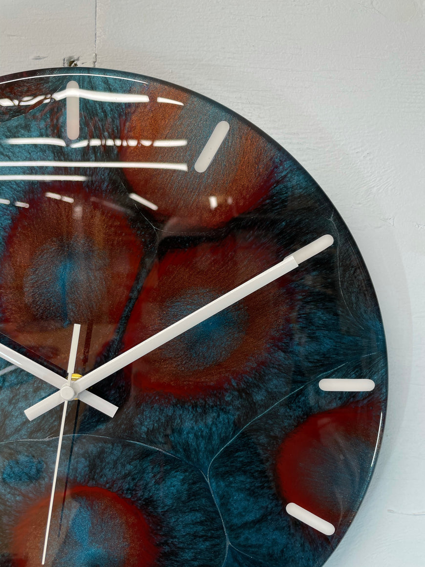 33cm Turquoise Maroon and Black Abstract Modern Resin Wall Clock